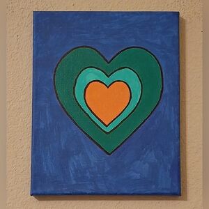 Blue and Green Heart Canvas Art Wall Decor Home Decor 8x10"